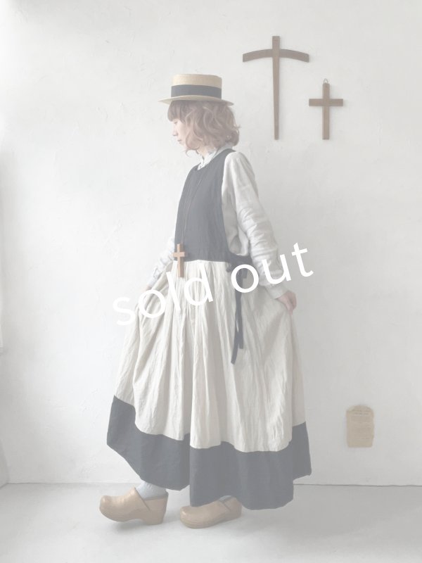 画像12: MARCHE' DE SOEUR／エプロンワンピース・黒×生成り (12)