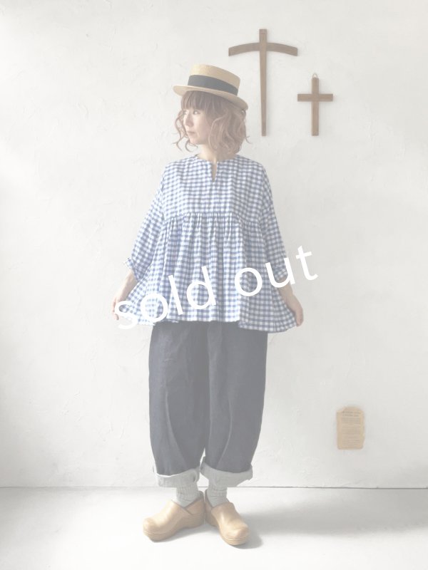 画像10: MARCHE' DE SOEUR／スキッパーギャザープルオーバー・青ギンガム (10)