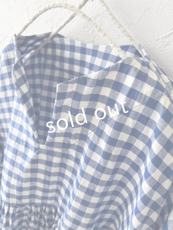 画像2: MARCHE' DE SOEUR／スキッパーギャザープルオーバー・青ギンガム (2)
