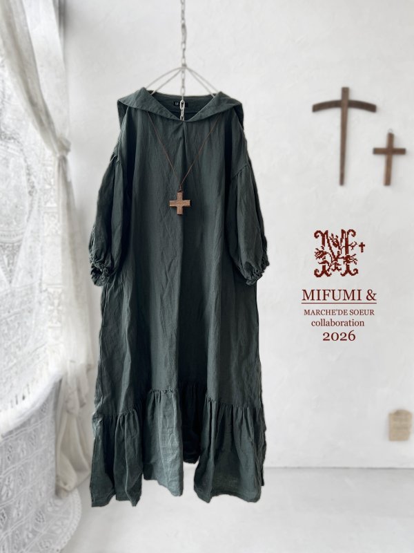 画像1: 【4/24(金)21時から販売】MIFUMIコラボ／sarahのワンピース・深みどり＆bag (1)