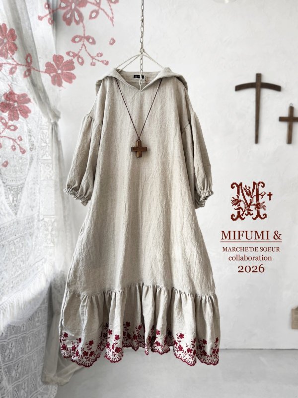 画像1: 【4/24(金)21時から販売】MIFUMIコラボ／sarahのワンピース・赤花刺繍＆bag (1)