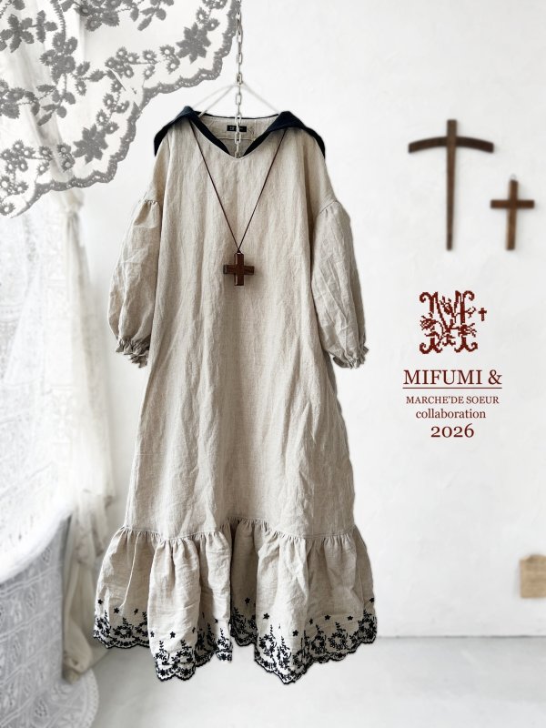 画像1: 【4/24(金)21時から販売】MIFUMIコラボ／sarahのワンピース・黒花リース刺繍＆bag (1)