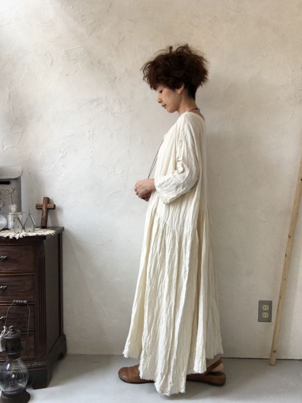 Pollenbienco スラブダブルガーゼワンピース Vネック Marche De Soeur