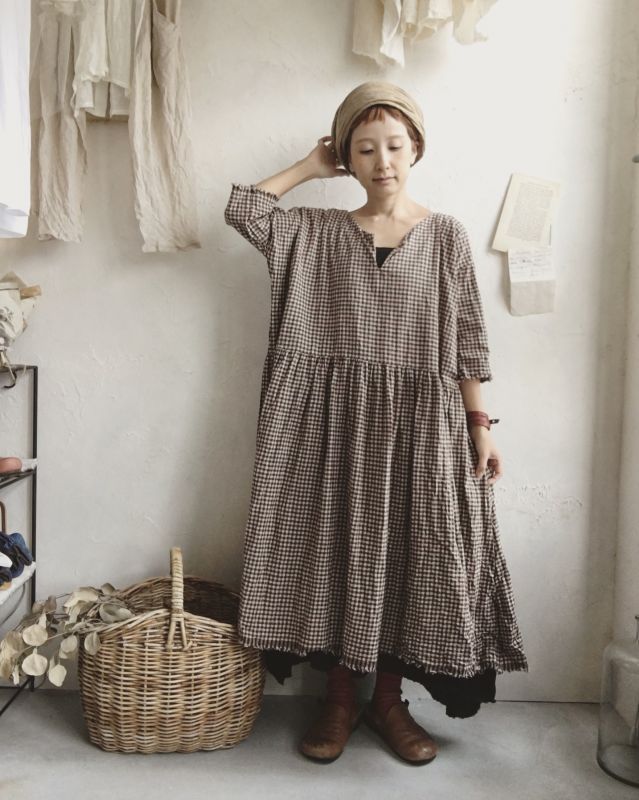 Pollenbienco ギンガムチェックワンピース ブラウン Marche De Soeur