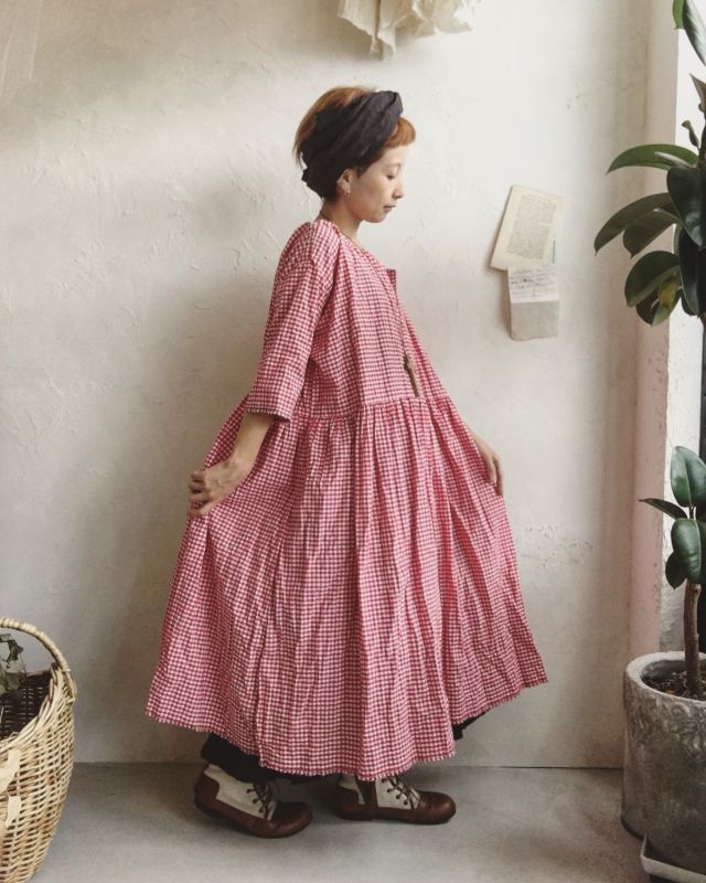 Pollenbienco ギンガムチェックワンピース 赤 Marche De Soeur
