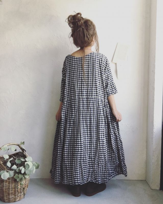 再入荷　pollenbienco／ギンガムチェック・ワンピース・ネイビー