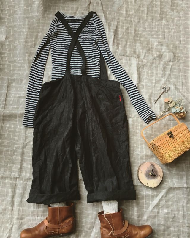 MARCHE' DE SOEUR／リネンサロペットパンツ・スミクロ