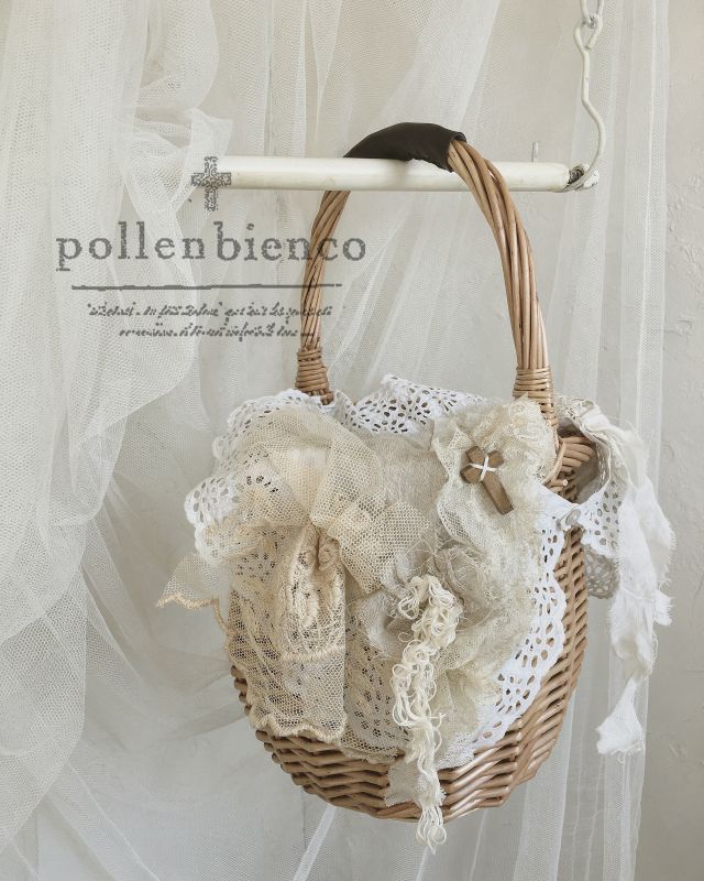 Pollenbienco アンティークレースのかごバッグ ラウンド Marche De Soeur