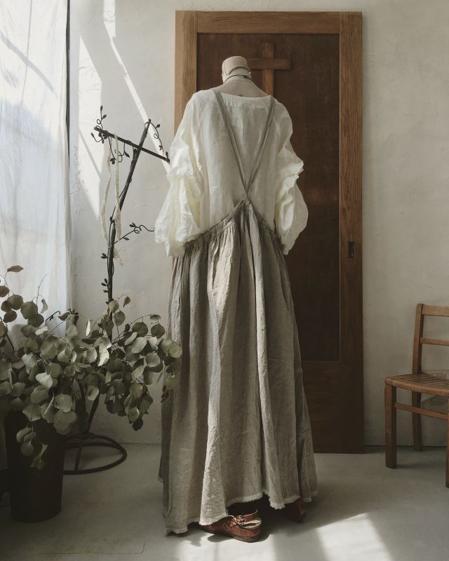 Marche De Soeur ベルギーリネン ロングエプロンワンピース Marche De Soeur