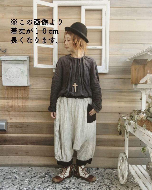 MARCHE' DE SOEUR/ウールリネン王様パンツ（長め丈）・オフ×黒 