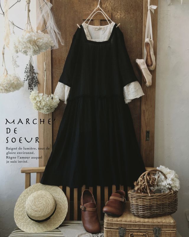 Marche De Soeur アンティークギャザーペチコートワンピース 黒 Marche De Soeur