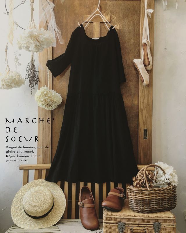 Marche De Soeur アンティークギャザーペチコートワンピース 黒 Marche De Soeur