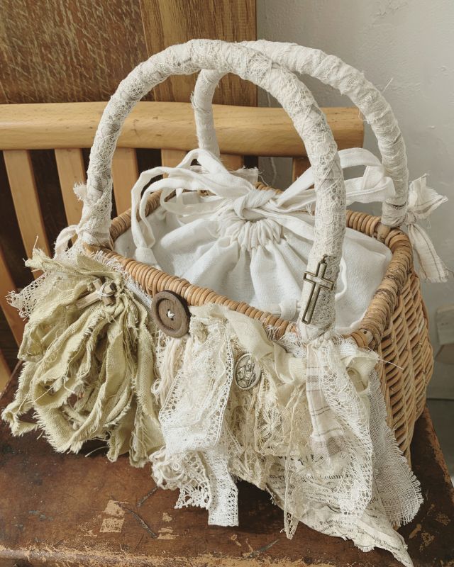 Pollenbienco アンティークレースのかごバッグ 若草 Marche De Soeur