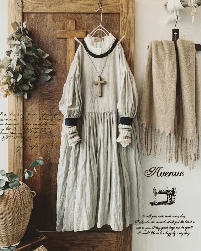 Avenue リネンバイカラーワンピース 生成り Marche De Soeur