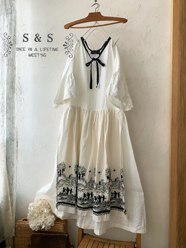 Shizuka S りぼん付きエンジェル刺繍ちょうちょワンピース オフ Marche De Soeur