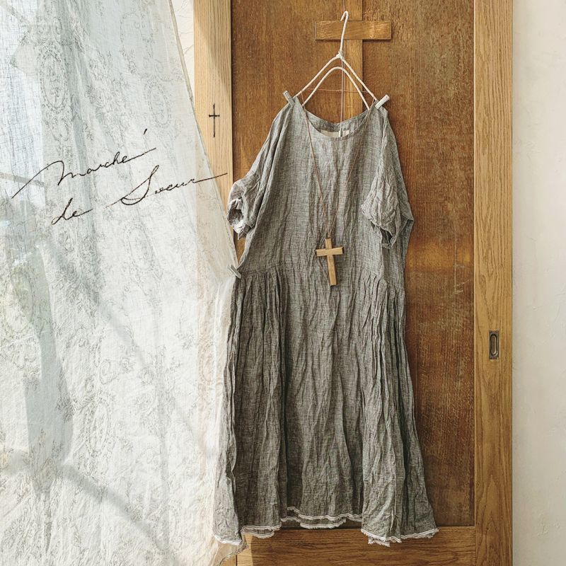 Marche De Soeur 半袖サイドタックワンピース シャンブレーブラウン Marche De Soeur