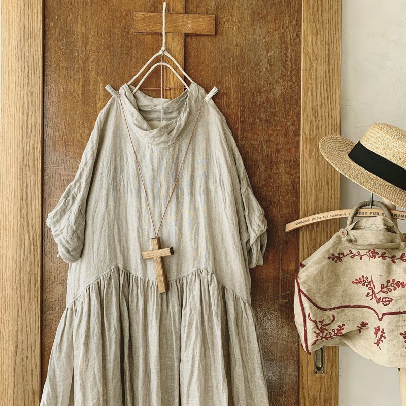 Marche De Soeur フルフィーネック半袖ワンピース リネンガーゼ Marche De Soeur