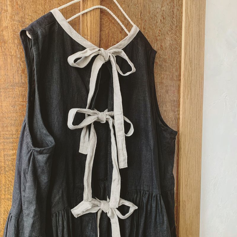 Avenue 後ろりぼんのノースリーブワンピース 黒 Marche De Soeur