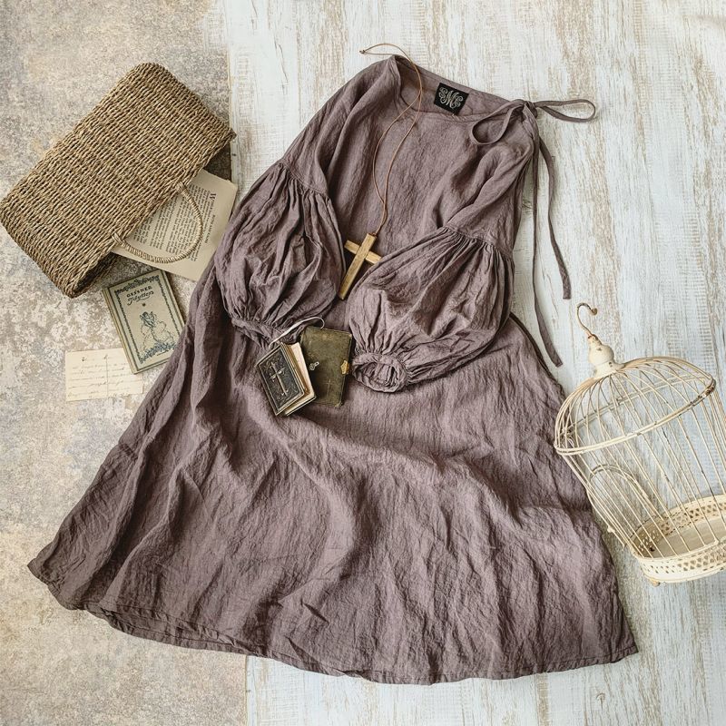 Mifumi ブッファンお袖の肩リボンワンピース ライラック Marche De Soeur