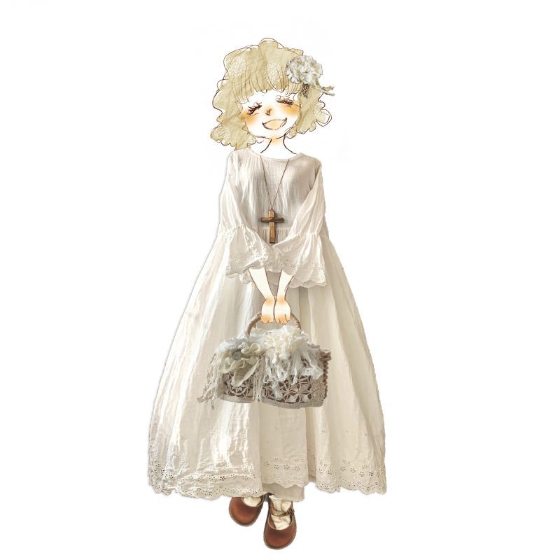 Mifumi Wトロンのワンピース 白小花 Marche De Soeur Mifumi Wトロンのワンピース 白小花 Marche De Soeur