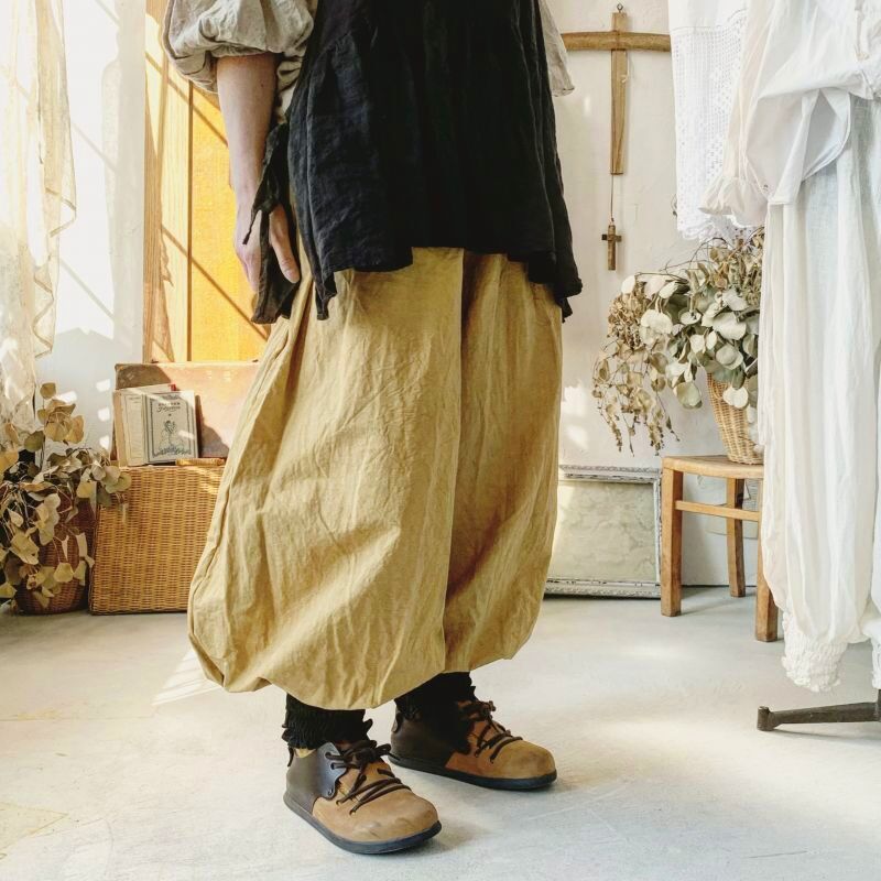 MARCHE' DE SOEUR/天然染めコットンリネンピエロパンツ・ミモザ×黒