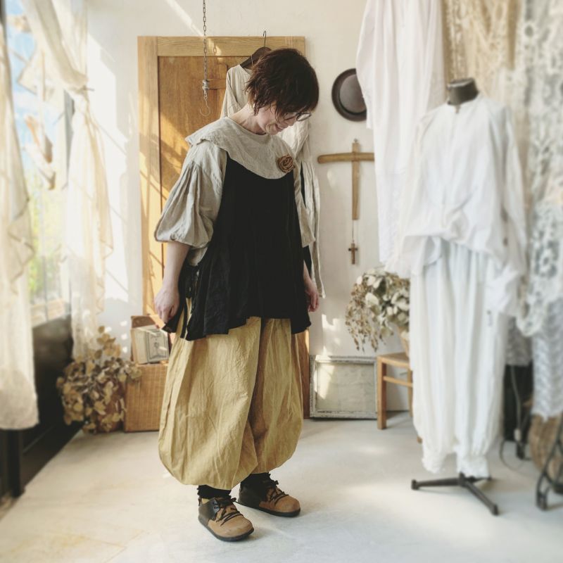 再入荷 MARCHE' DE SOEUR/天然染めコットンリネンピエロパンツ・グレー