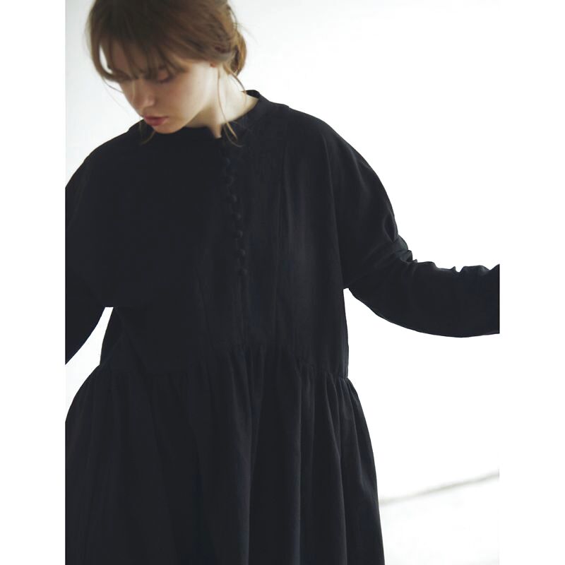 MAGALI /東炊きコットンビエラ クラシックワンピース・ブラック MAGALI /東炊きコットンビエラ クラシックワンピース・ブラック