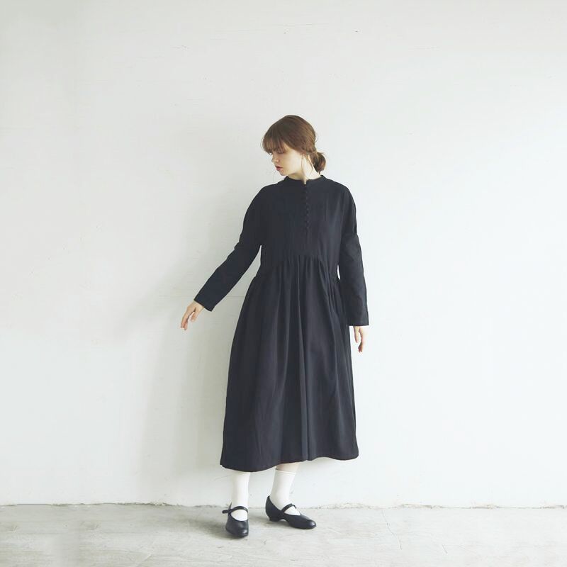 Magali 東炊きコットンビエラ クラシックワンピース ブラック Marche De Soeur Magali 東炊きコットンビエラ クラシックワンピース ブラック Marche De Soeur