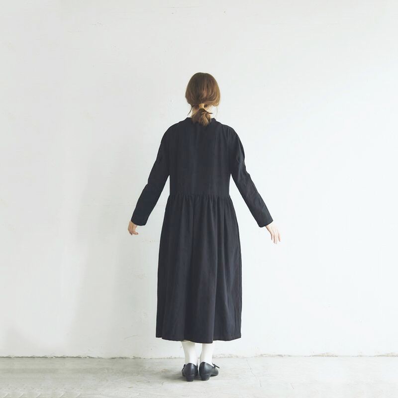 Magali 東炊きコットンビエラ クラシックワンピース ブラック Marche De Soeur