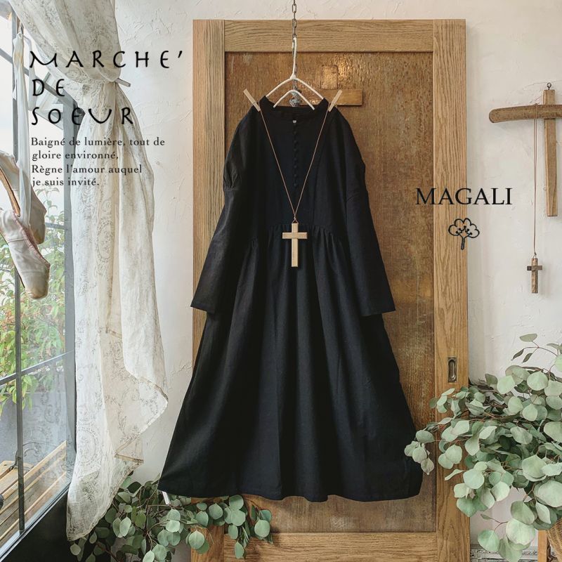 MAGALI /東炊きコットンビエラ クラシックワンピース・ブラック 