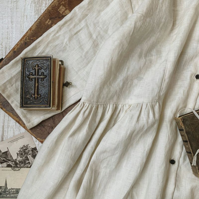 Kosatofuku リネンのラウンドセーラーカラーワンピース アイボリー Marche De Soeur