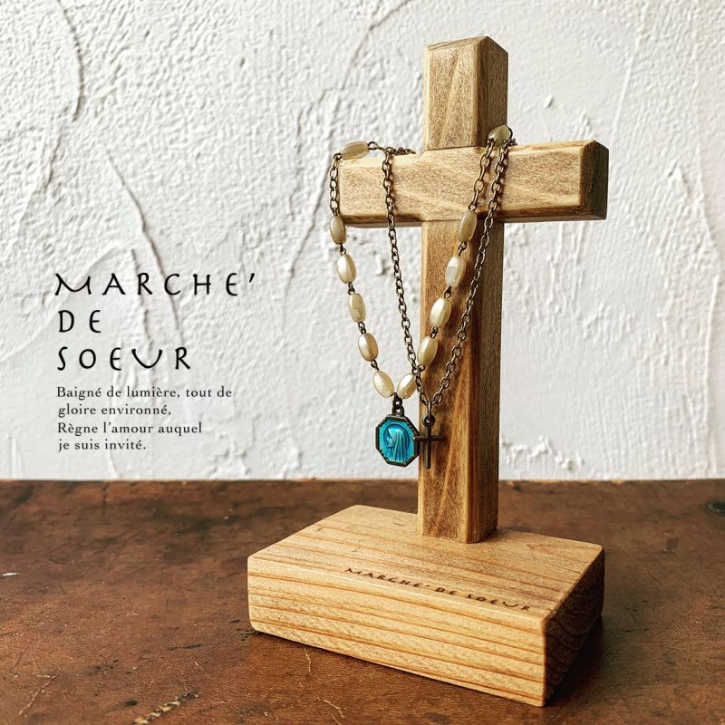 アンティークフランス/ベルギー ブロンズのキリストと十字架 杢目木製