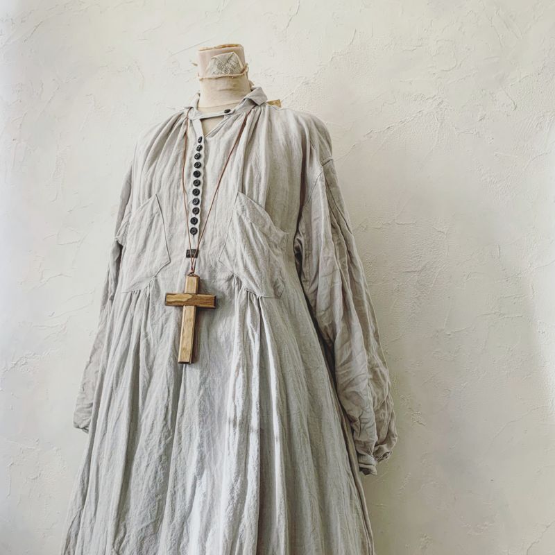 HALLELUJAH／1890's Bourgeron 羊飼いシャツワンピース・Light Gray