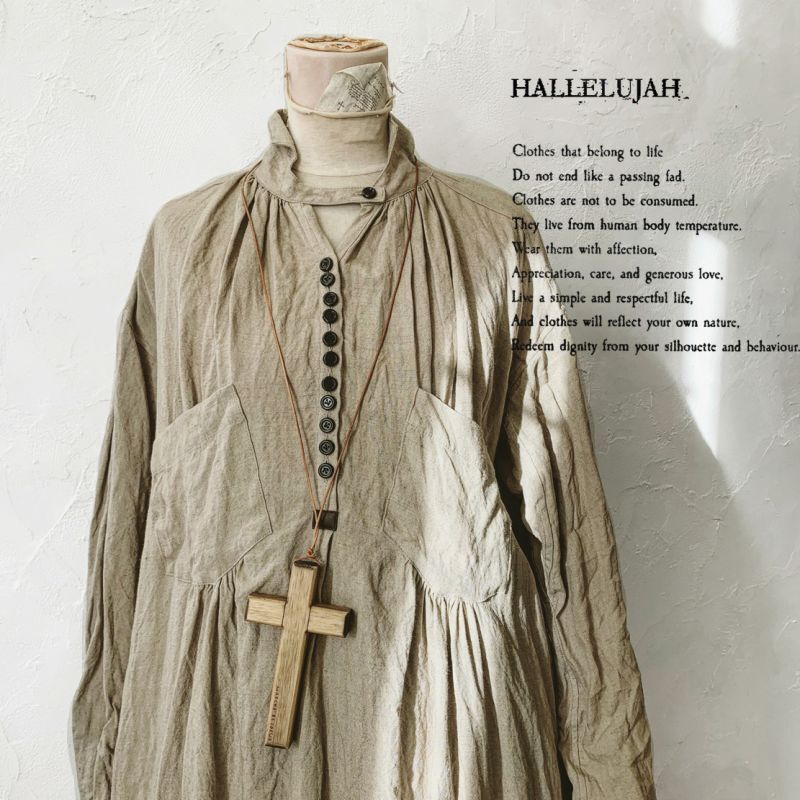 HALLELUJAH／1890's Bourgeron 羊飼いシャツワンピース・Sand Baige