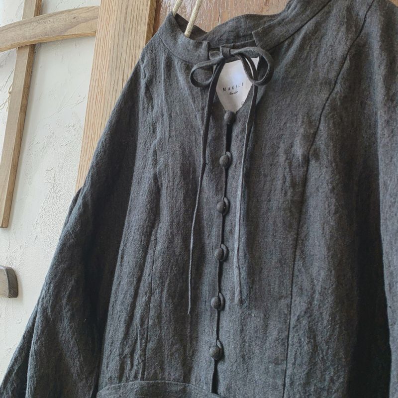 未使用 未開封】 MAGALI シャンブレーリネン比翼ギャザーワンピース