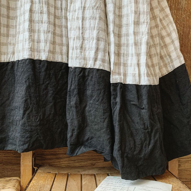 Marche De Soeur バイカラーエプロンワンピース きなりチェック 黒 Marche De Soeur