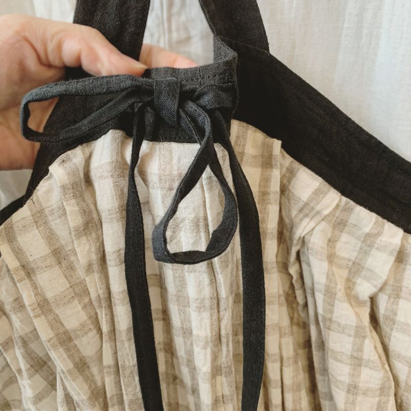 Marche De Soeur バイカラーエプロンワンピース きなりチェック 黒 Marche De Soeur