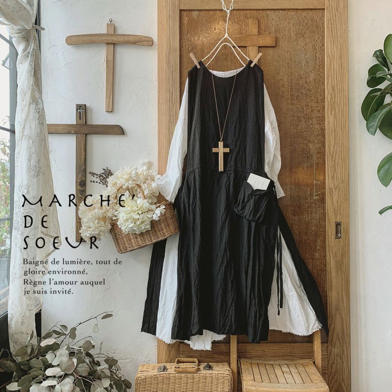 MARCHE' DE SOEUR／タブリエワンピース・黒 - MARCHE' DE SOEUR