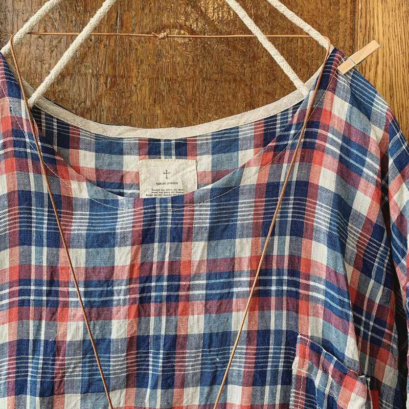 Marche De Soeur サイドタックワンピース 青チェックリネン Marche De Soeur