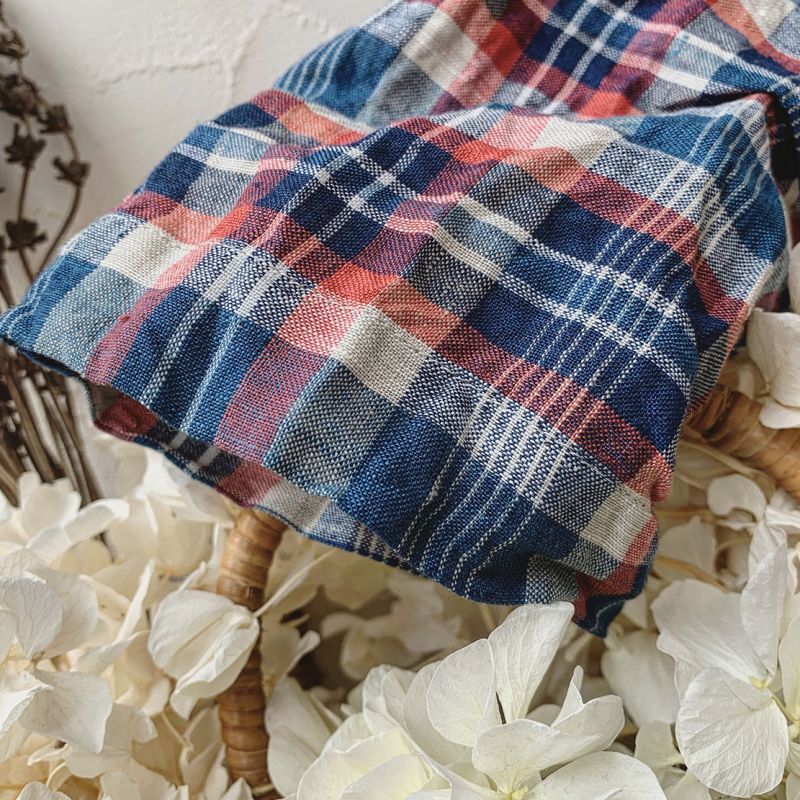 Marche De Soeur サイドタックワンピース 青チェックリネン Marche De Soeur