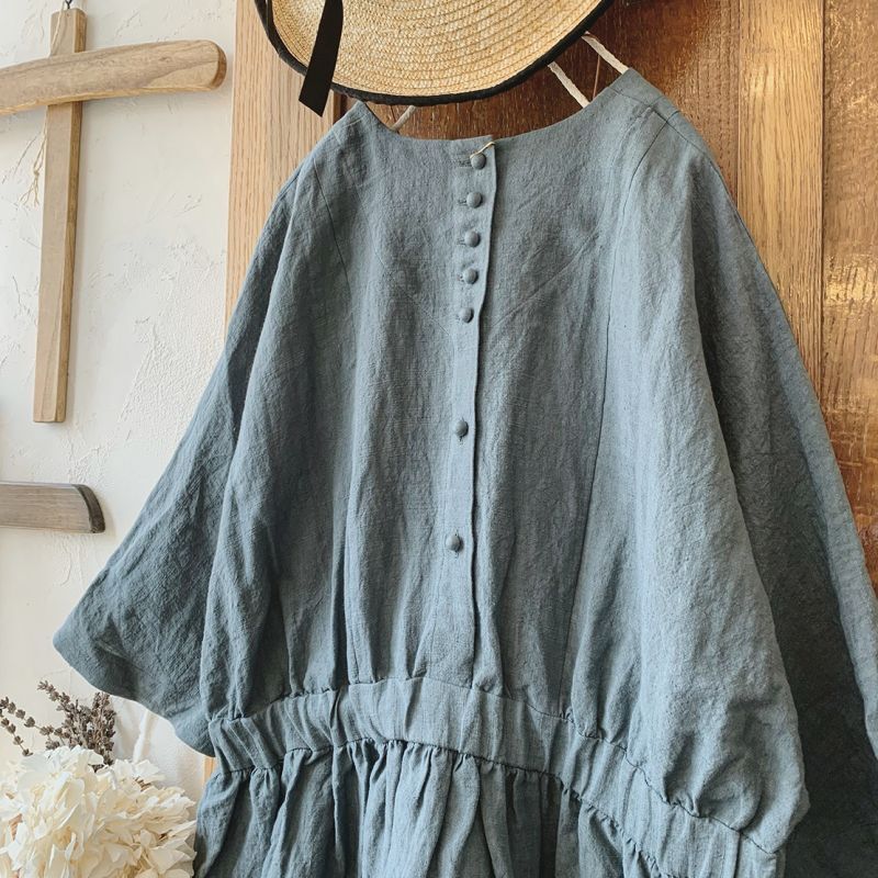 MAGALI /スラブリネンギャザーワンピース・フォグブルー - MARCHE 