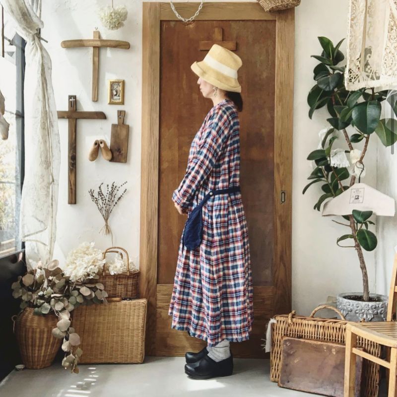 Marche De Soeur ベルジェの種蒔きワンピース 青チェック Marche De Soeur Marche De Soeur ベルジェの種蒔きワンピース 青チェック Marche De Soeur