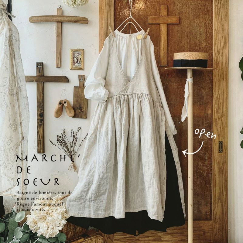 Marche De Soeur サイドボタンのワンピース きなり Marche De Soeur