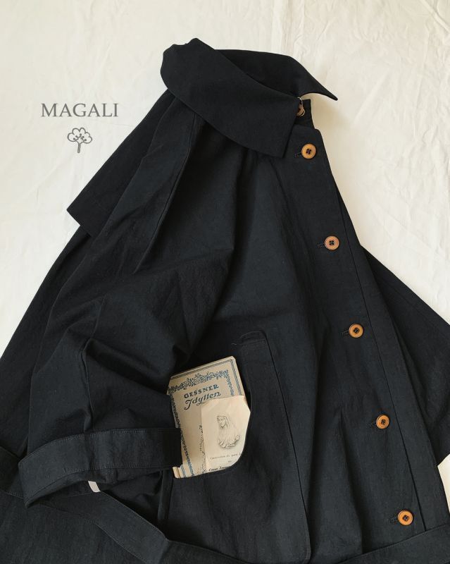 MAGALI /コットンリネンウェザートレンチコート ミディアム・ブラック