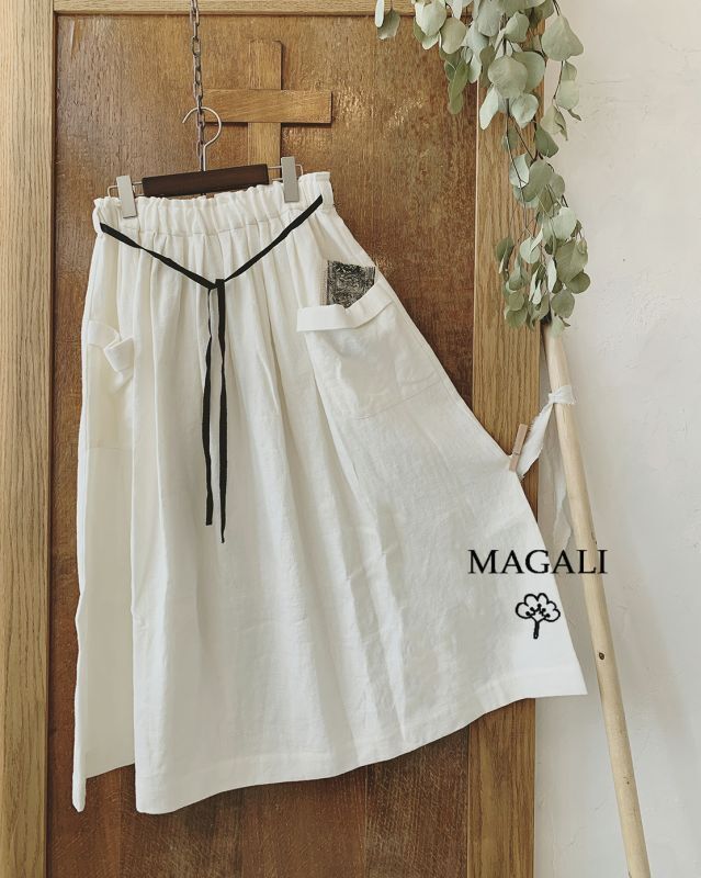 MAGALI /ブラッシュド ベルギーリネンロングスカート・ホワイト
