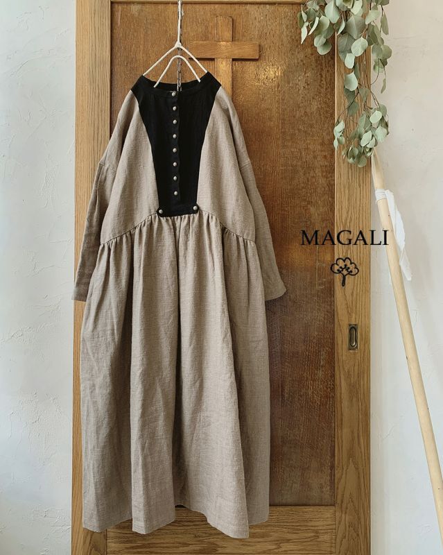 MAGALI /ブラッシュド ベルギーリネンギャザーワンピース・ベージュ