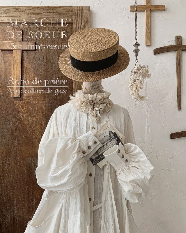 MARCHE' DE SOEUR／祈りのワンピース+pollenbiencoアンティークレースの首飾り・ミルク