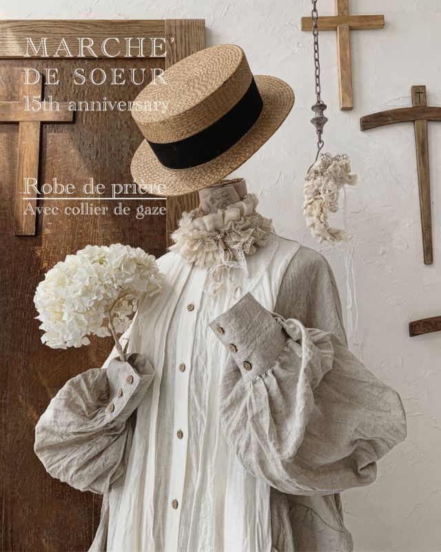 MARCHE' DE SOEUR／祈りのワンピース+pollenbiencoアンティークレースの首飾り・エクリュ