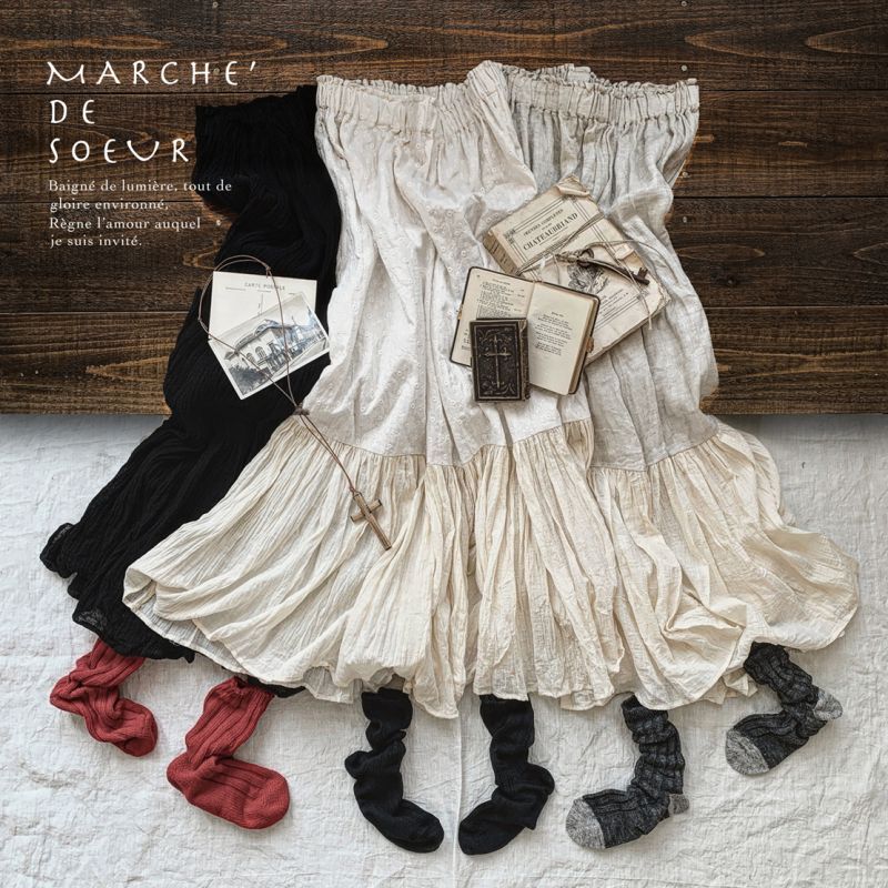 MARCHE' DE SOEUR／ギャザーペチコートパンツ・小花刺繍×ボイル 
