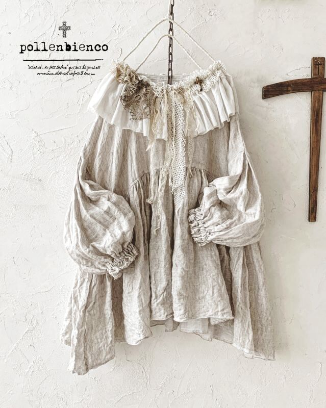 pollenbienco／アンティークレースのガーゼギャザーチュニック